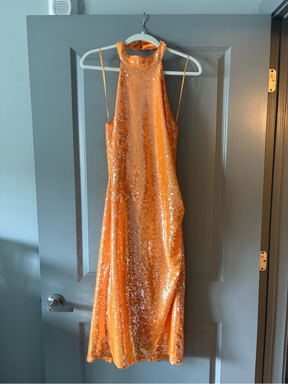 Caroline Constas Orange Sequin Halter Gown